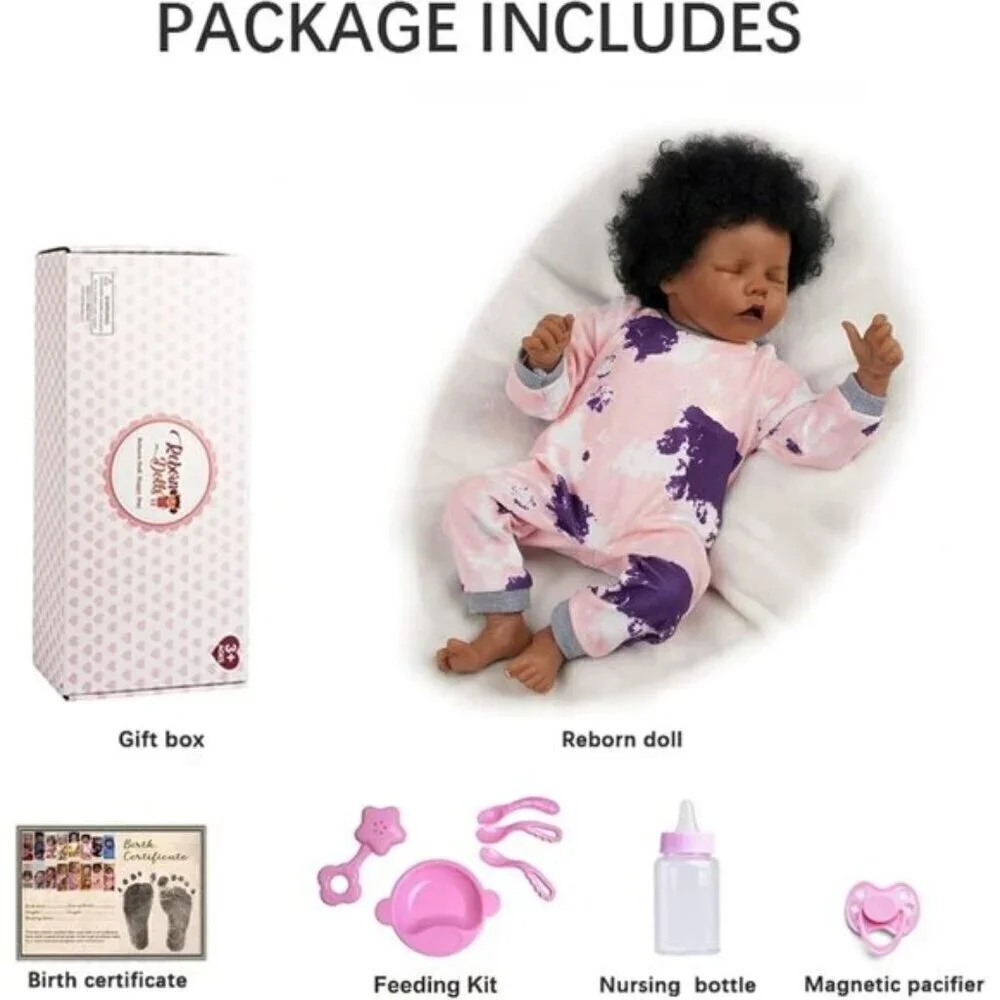 JIZHI  Reborn Baby girl Dolls Black -17Inch Baby-Soft Body & Curls Realistic